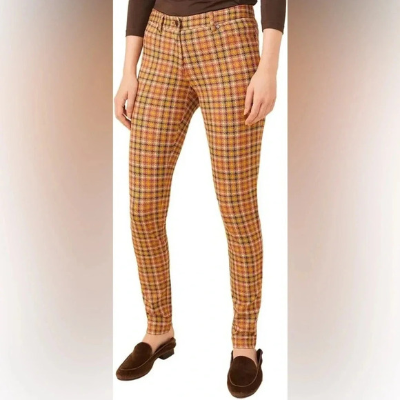 J.McLaughlin Becca Legging Brown Gold Burgundy Plaid Size 8 NWT - Picture 1 of 8
